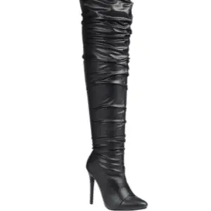 Black Leather Thigh High Over The Knee Pointed Toe Boots