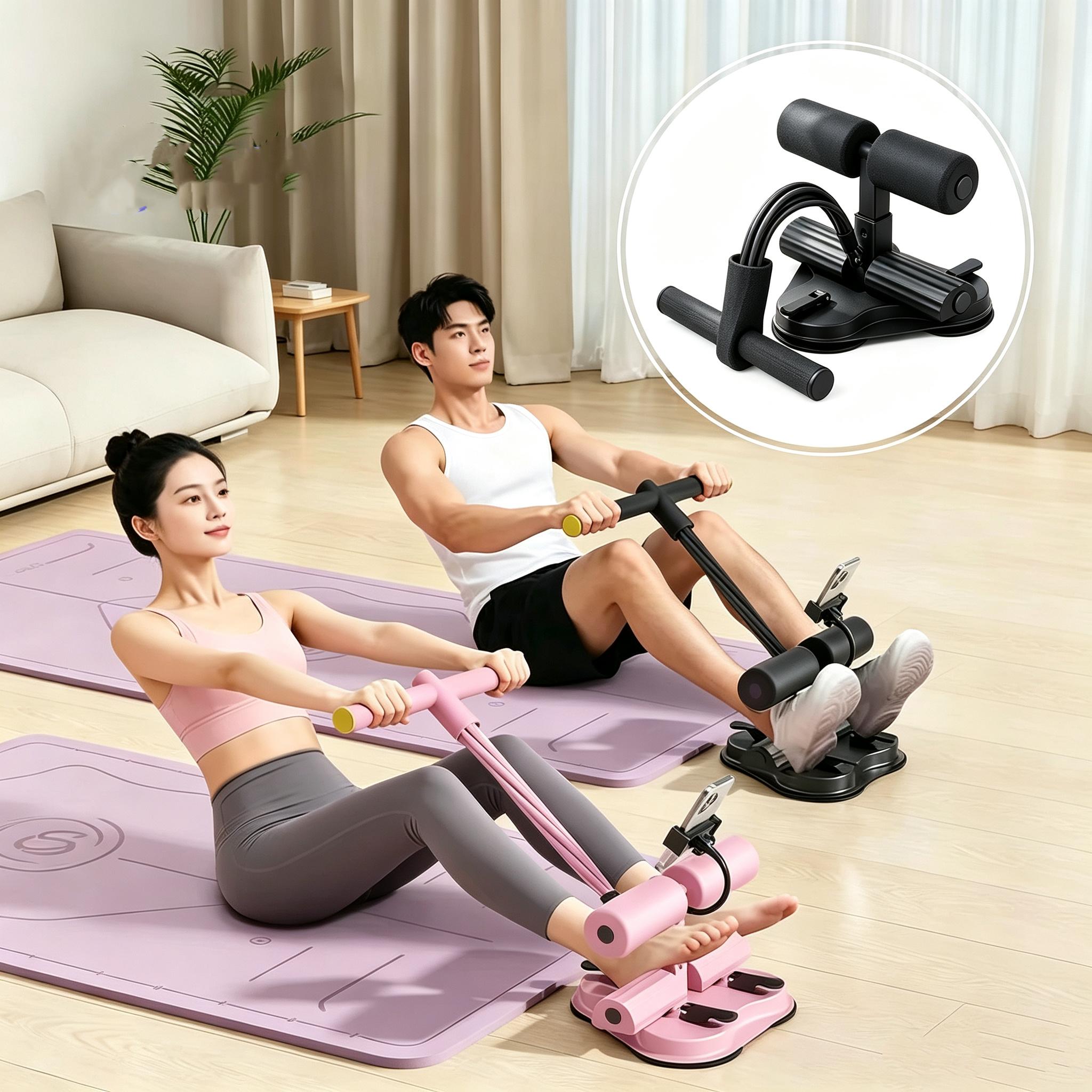 Unisex Suction Cup Sit-Up Helper Abs Training Equipment - 3-Level Adjustable Core Trainer with Resistance Bands, Phone Holder, Compact Portable Home Gym Abdominal Exercise Equipment & Ab Exercise System