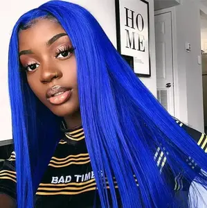 AMZHAIR Blue Lace Front Wigs Human Hair Straight Full Lace Frontal Wigs 13x4 HD Transparent Lace Front Wig 100% Human Hair Pre Plucked With Baby Hair Royal Blue Colored Wigs for Women Stylist Friendly Wig Natural Looking Wigs