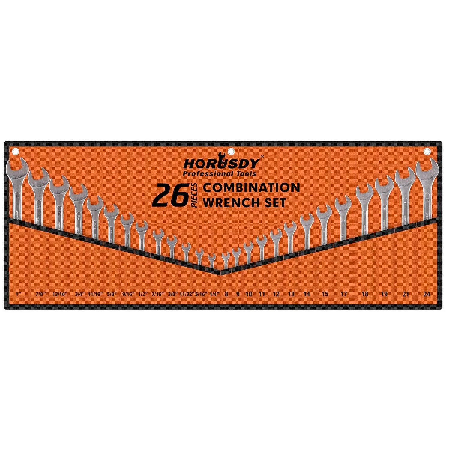 HORUSDY 26-Piece Wrench Set | Combination Wrench Set with Roll-up Pouch | SAE 1/4” - 1” and Metric 8mm - 24mm Wrench Set Metric and Standard combination wrench Metric Socket repair tool automotive mechanic roll-up pouch men gift