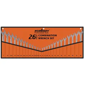 HORUSDY 26-Piece Wrench Set | Combination Wrench Set with Roll-up Pouch | SAE 1/4” - 1” and Metric 8mm - 24mm Wrench Set Metric and Standard combination wrench Metric Socket repair tool automotive mechanic roll-up pouch men gift