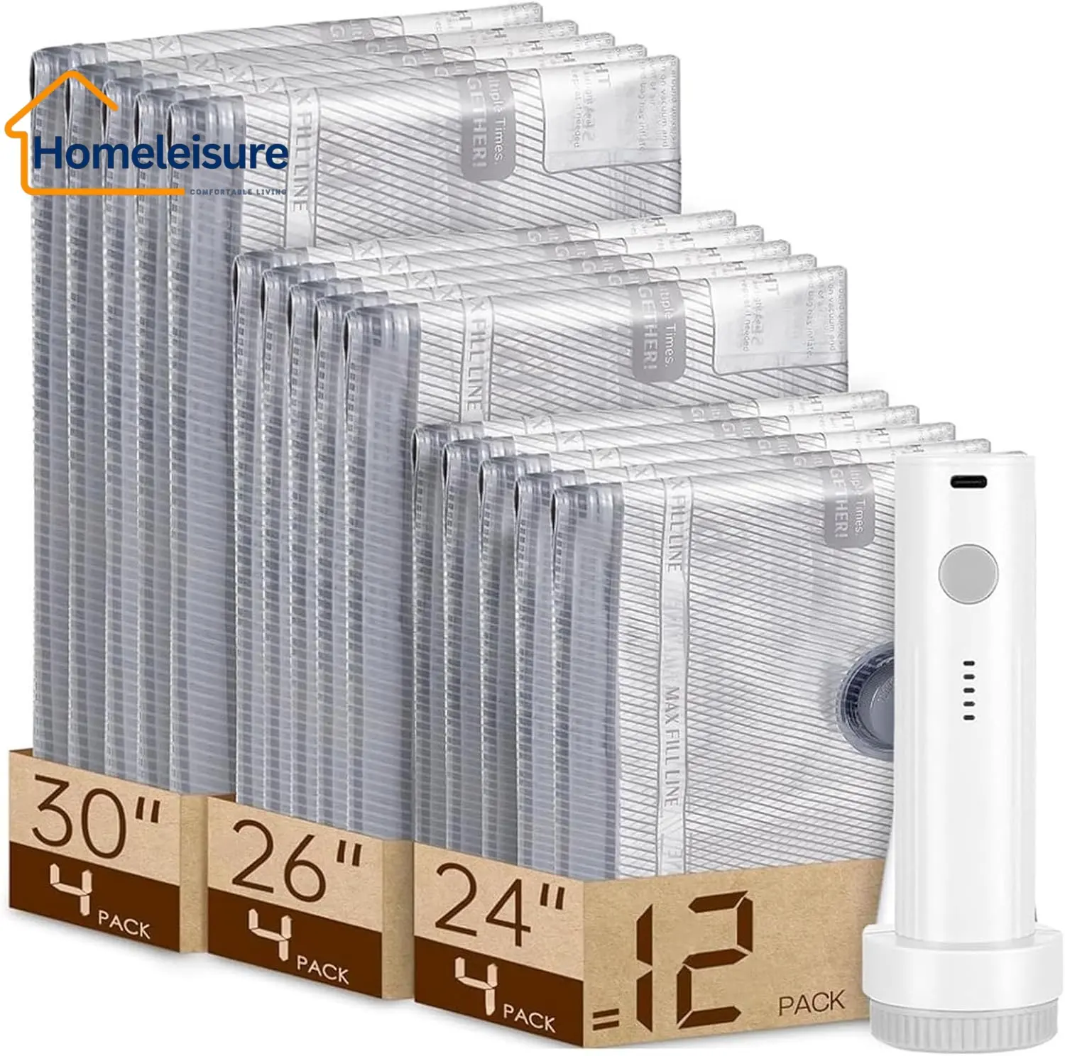 Vacuum Bags for Travel with Rechargeable air Pump, Carry-on Size Vacuum Seal Bags for Luggage and Suitcase Compression, Space Saver for Clothes and Clothing Travel, 12-pack travel set