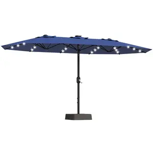 15FT Rectangular Solar LED Patio Umbrella, Double-Sided Outdoor Shade with UV Protection, Waterproof & Windproof Canopy, Heavy-Duty Metal Frame, Easy Crank System, Includes Base and Sandbag for Garden, Pool, Deck & Backyard