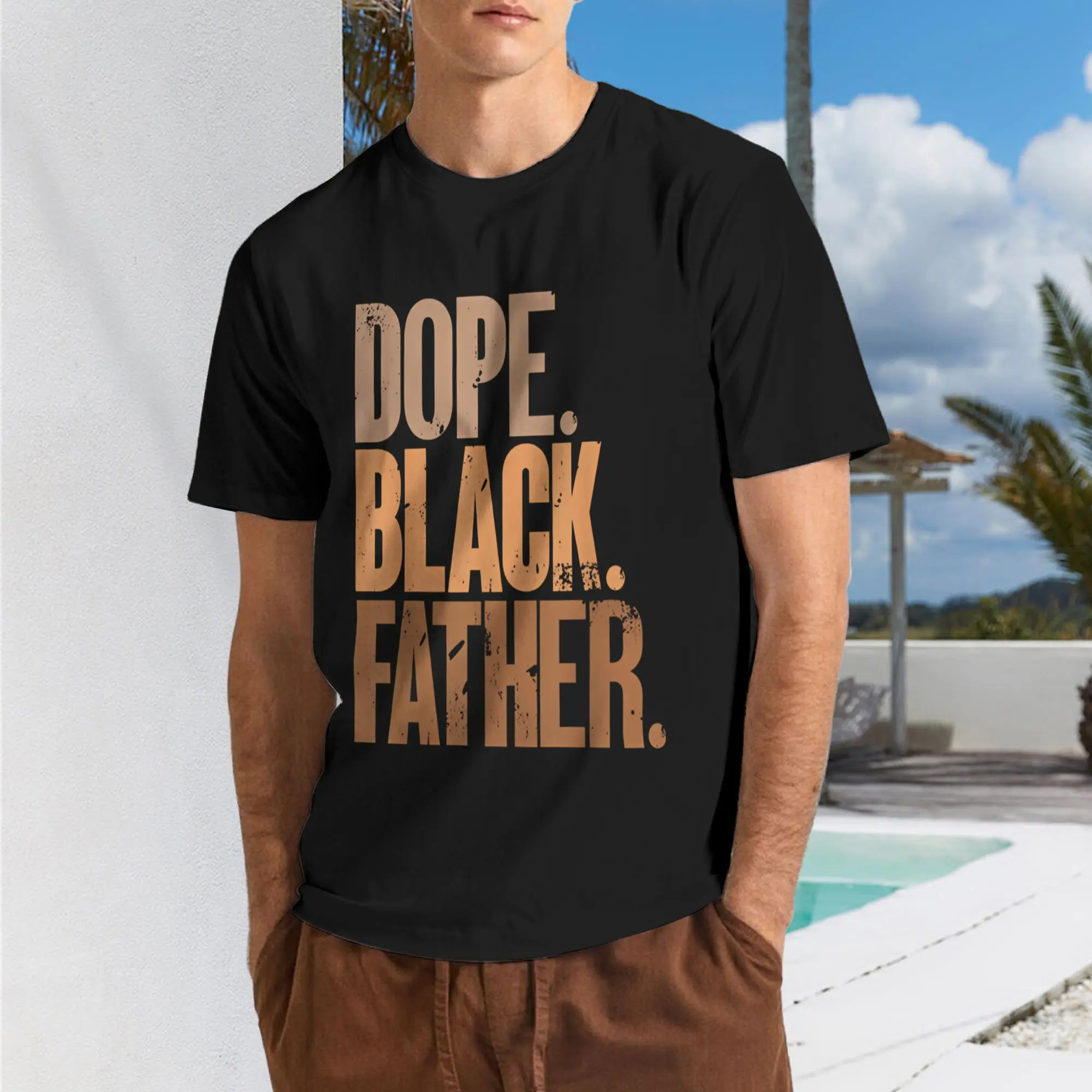 Men's Oversized Baggy Casual Cotton Fabric T-Shirt - Short Sleeve Menswear with Metallic Distressed "Dope Black Father" Graphic Streetwear, Ideal for Father's Day Gifts, Denim-Matchable Graphic Tees, Tshirt, Shortsleeve