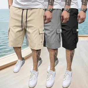 Men’s cargo shorts 3-pack in khaki, gray, and black, featuring slanted pockets; versatile casual wear suitable for everyday life and various outdoor occasions—an essential summer piece. men's Breathable, Menswear, Khaki/Gray/Black