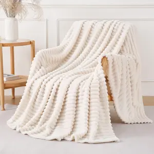 Cream White Throw Blanket for Couch Sofa 50x60 inches Striped Fleece Blankets Room  Decor Lightweight Plush Soft Cozy Gifts for Women Mom Girls