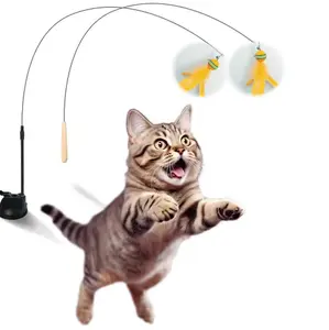 cat Toy Wand Auto Interactive Toys forIndoor Cat 2 in 1 Hands- Free Natural BirdFeather Ball Toys, Suction Cup Pet DancingPlaying Toy