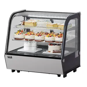 VEVOR Refrigerated Display Case, 4.2 Cu. Ft./ 115L Countertop Pastry Display Case, 2-Tier Commercial Display Refrigerator with LED Lighting, TURBO Cooling, Frost-Free Air-Cooling, for Bakery