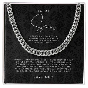 To My Son Necklace From Mom, Pendant Gift With Message Card and Gift Box, Heartfelt Jewelry for Birthday, Graduation, or Family Milestone