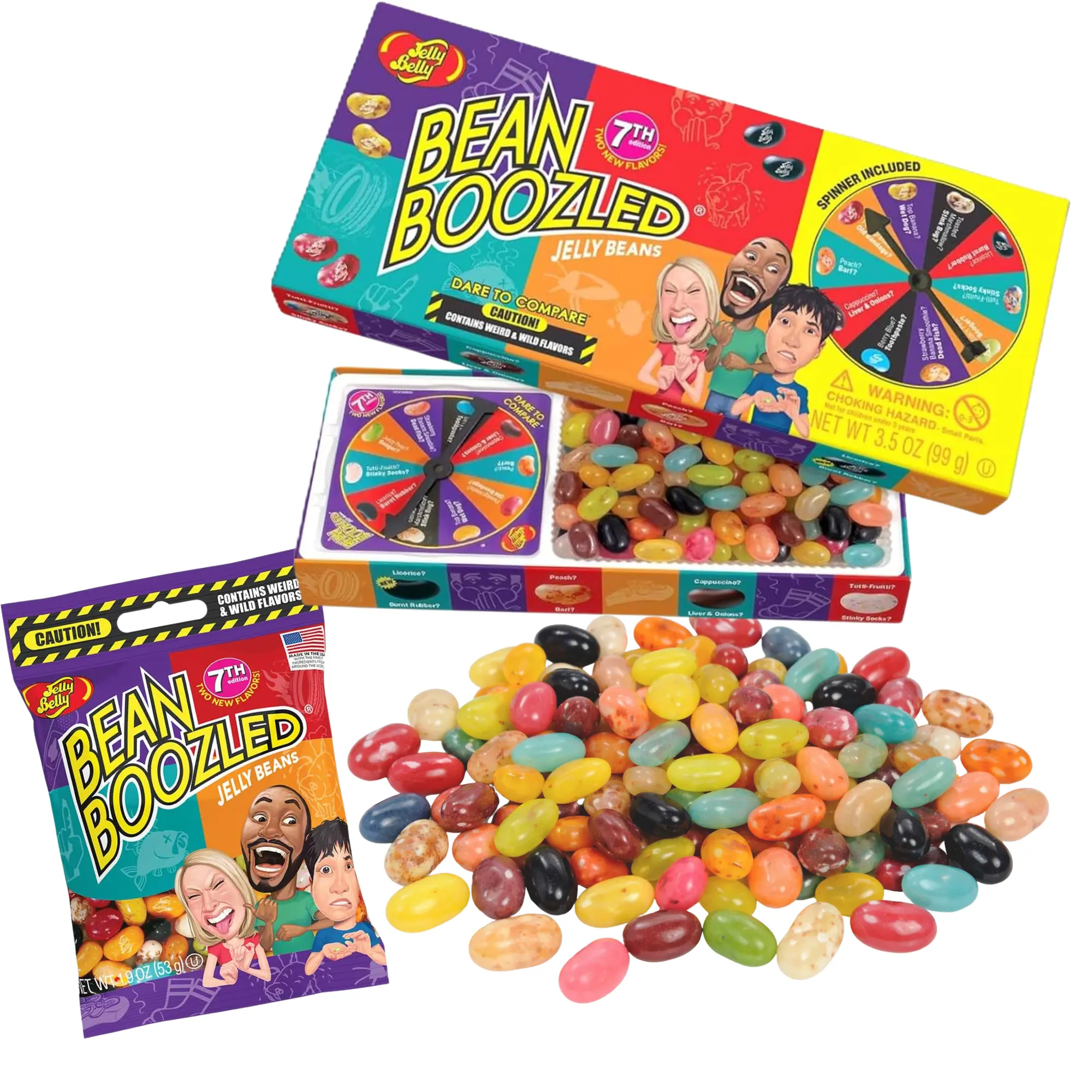BeanBoozled 7th Edition Mystery Spinner Box Party Game Set - Spinner Included, Refill Bag, Gross vs Delicious Novelty Candy, Gag Gift for Parties, Funny Game for Family & Candy Lovers
