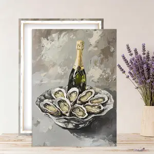 Oysters and Champagne Canvas Art, Wood-Framed Wall Decor, Lemon and Oyster Still Life, Oyster and Pearl Art, Seafood-Themed Poster — Ideal for Kitchen and Dining Room Decor