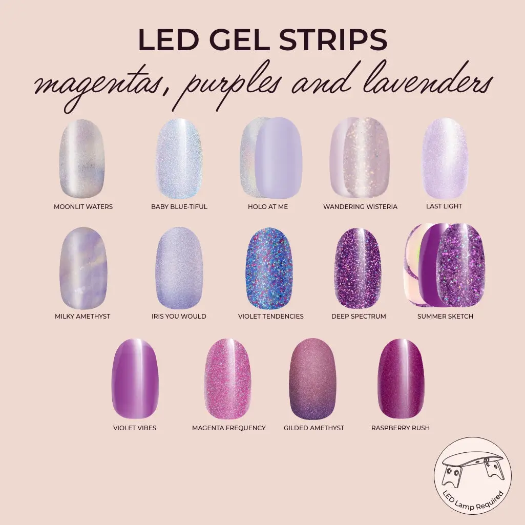 Kleo Kolor Semi-Cured LED Gel Strip Kit - 32-Piece Salon-Quality Manicure Set, Long-Lasting Durable Nail Art Accessories for Natural Nails, Easy-Remove Multi-Size Magentas, Purples, Lavenders Gentle Care, Gel Strip Nail Art Accessories