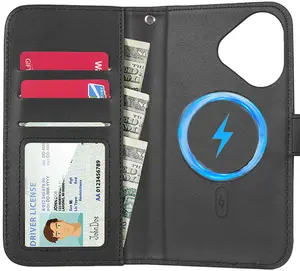 Nakedcellphone Magnetic Wallet for iPhone 17 Case (Compatible with MagSafe), Folio Credit Card Holder - Black