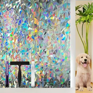 Rainbow Window Privacy Film with Installation Tools 3D Stained Glass Decals Static Cling Heat Blocking UV Protection No Glue Window Stickers Decorative for Home 17.5 x 78.7 Inch