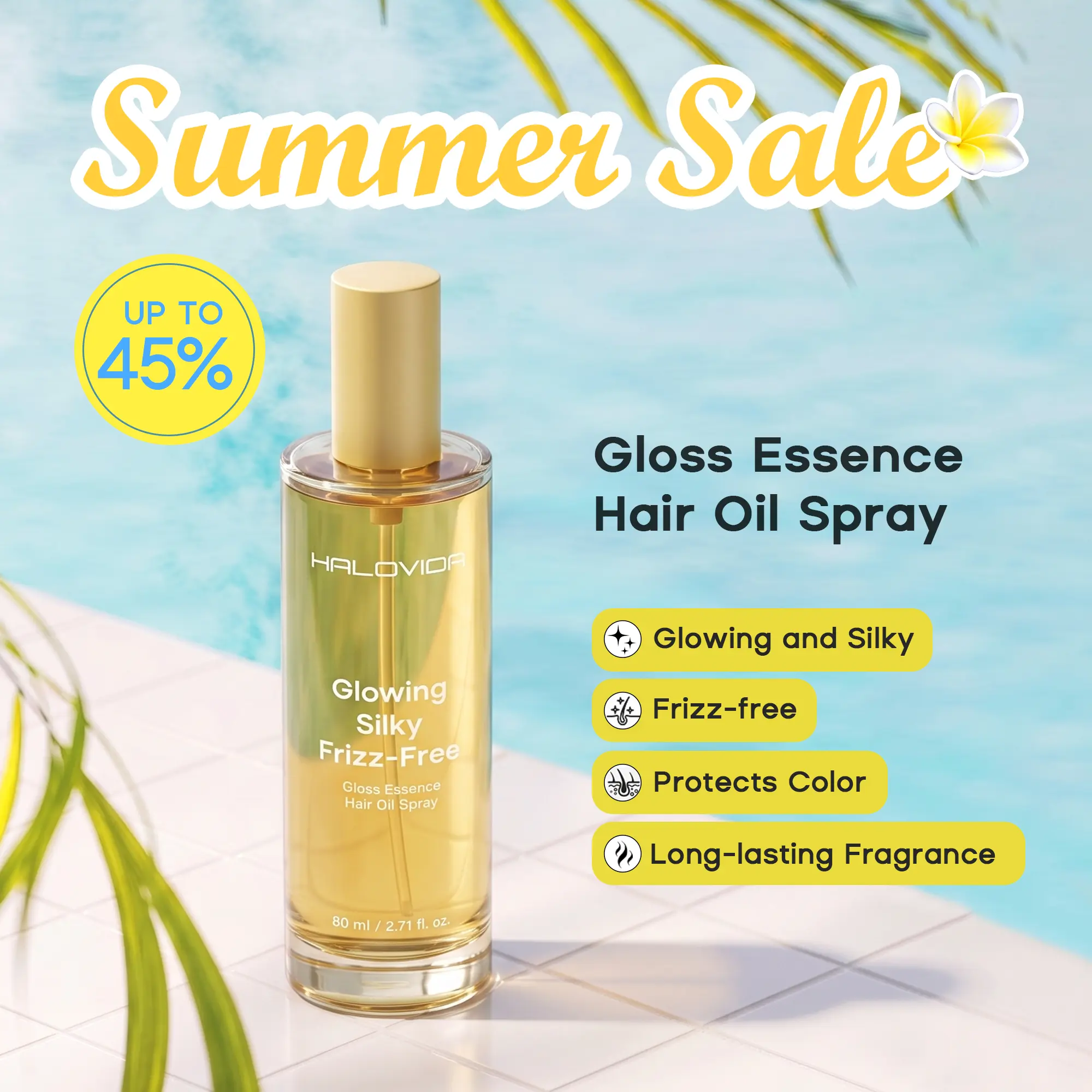 Halovida Gloss Essence Hair Oil Spray,Glowing & Silky Hair,Repair & Heat Protection,Advanced Color Protection,Long-lasting Fragrance,Gentle,Jojoba Oil,With Camellia Squalane,ZORYALYS Complex Haircare