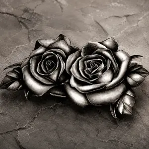 Waterproof Temporary Tattoo Stickers - Black Double Rose Body Art, Sweat-Resistant & Easy Apply/Remove, Safe Non-Irritating for Parties Festivals Events, Comfortable Skin Fit, No Residue Design