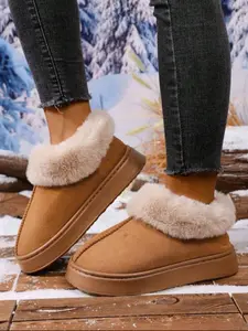 New Fall Winter Slippers for Women, Simple Indoor Home Comfortable Warm Fleece Lined Fashion Thick Plush Slipper, Fuzzy House Slippers