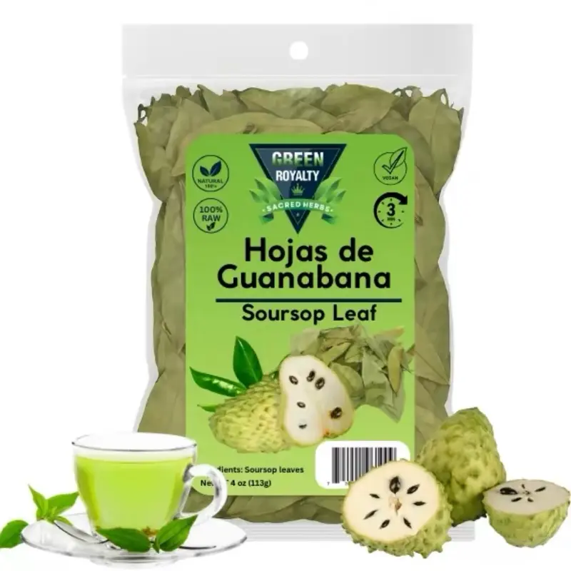Green Royalty Whole Dried Guanabana Soursop Leaves 4oz Herbal Loose Leaf Supplement All Natural Green Tea Vegan 100% Raw