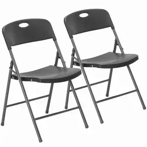 2 Pack Plastic Folding Chairs Stackable Patio Garden Office Wedding Party Event Chairs, Black