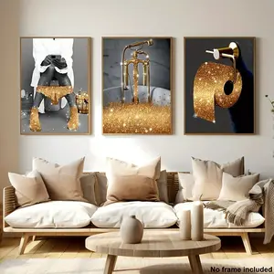 3pcs/set Frameless Canvas Print Painting Bathroom Fashion Woman Bling Toilet Roll Paper Poster Women Funny Bathroom Decoration Wall Art Poster Modern Art Design