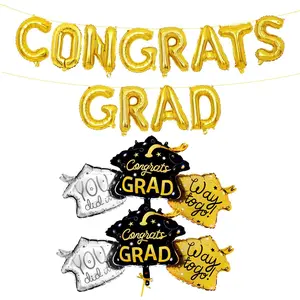 Black,  and  Graduation Balloons - 4 count | 40 Inch Cap Balloons, 16 Inch Congrats Grad Balloon, Black and  Graduation Decorations 2025 for College, School, Grad Party Decorations 2025