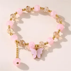 IFYOUOO Gogerous Beaded Bracelet With Butterfly Pendant Trendy Glass Beads Bracelet Dainty BBF Wrist Jewelry for Women