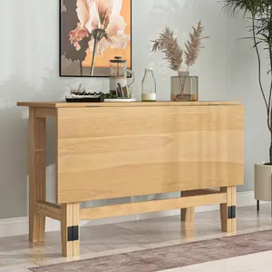 TOPMAX Farmhouse Wood Extendable Dining Table with Drop Leaf for Small Places, Natural