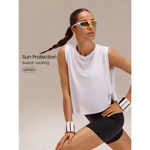 GLOWMODE Sunny Sprints Regular Fit Waist Length Sun-Protective Seamless Twisted Sides Running Muscle Tank Jogging Workout Gym Fitness Active Wear