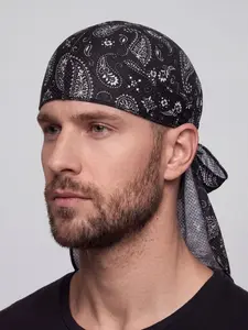 2-Pack Paisley Sweat-Wicking Skull Caps | Black & White Bandana Combo Doo Rag & Skull Cap Breathable Biker Skull Cap & Helmet Liner