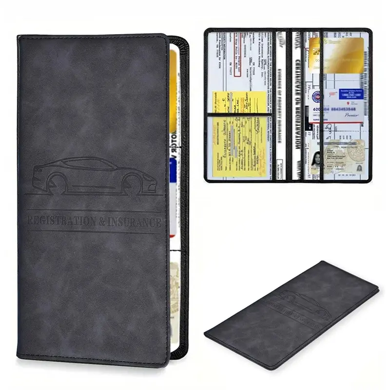 Car Registration & Insurance Card Holder, Compact Vehicle License Document Car Documents Glove Box Compartment Organizer, Interior Car Accessories for Women Men Teens