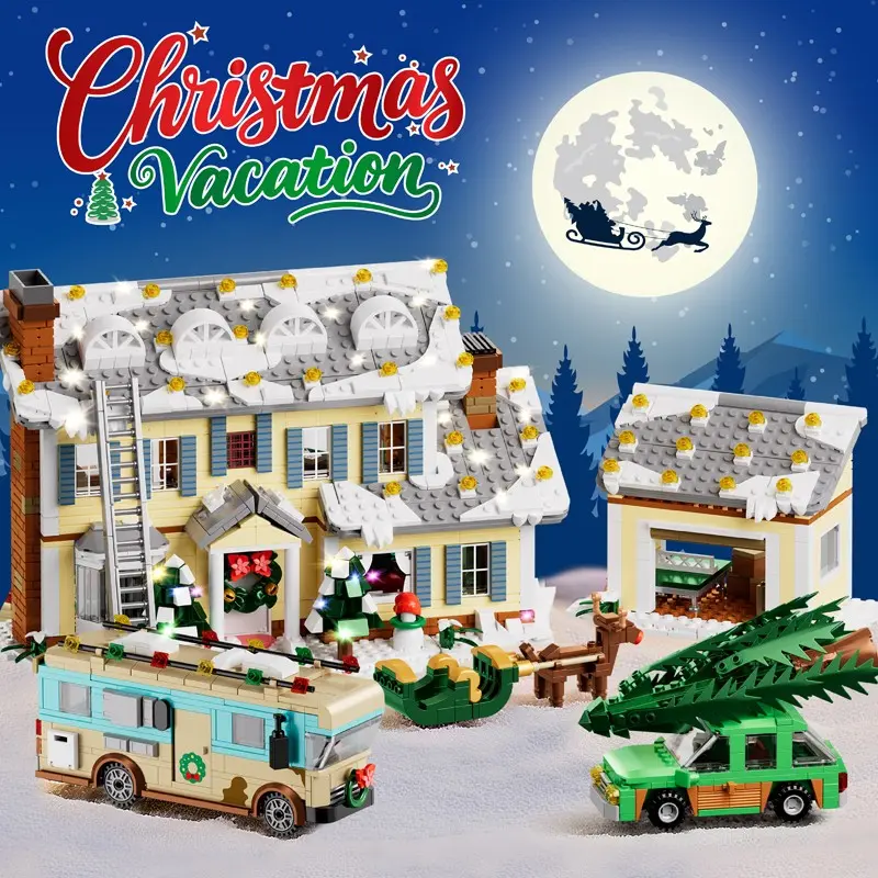 1958PCS Christmas Vacation House Building Blocks Cubes Toys Sets Street View Model Holiday Decorative Ornaments Assembly Bricks For Kids Adult Christmas Gifts