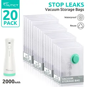NUTICT 20-Pack Vacuum Storage Bags with Pump - 3.5 Mil Thick Space Saver Organiser Bags for Home & Travel, Compression Seal for Clothes, Blankets, Seasonal Storage