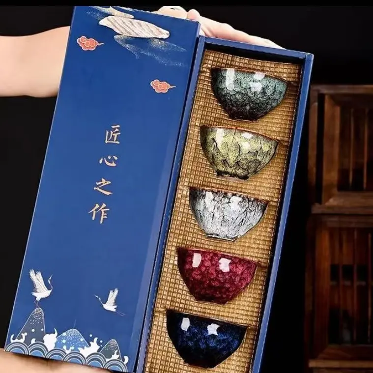 Five Elements Kiln-Transmutation Master Cups, Large Ceramic Jianzhan Tea Bowls, Popular Kung Fu Tea Cups for Home Use