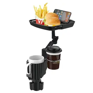 2-In-1 Car Cup Holder Tray with Single Slot, Detachable Multi-Functional Food Tray, Adjustable Base, Travel Essential Accessory