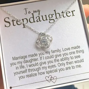 Stepdaughter Gift Knot Necklace Gold-Plated Personalized Message Card Bonus Daughter Keepsake Unbiological Daughter Birthday