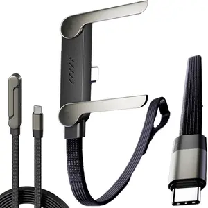 240W Super Fast Charging 2-in-1 Invisible Stand Cable for iPhone Samsung Type-C Universal Gaming Office Car Travel Black 1m to 2m Foldable Phone Holder