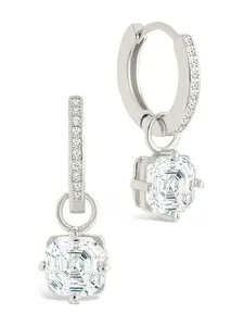 Sterling Silver Augusta Asscher Cut CZ Dangle Micro Hoops