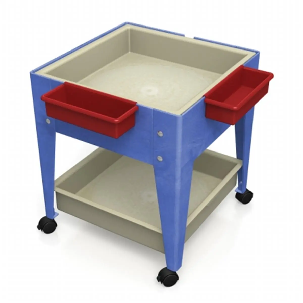 212 MAIN Mobile Folding Trolley - 2-Tier Classroom Space-Saving Rolling Stand, 21W x 21L x 24H in, Blue Frame, Locking Wheels, Ready-to-Use, Collapsible Home Improvement Solution