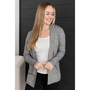 Keep In Mind Stitch Stripe Cardigan- Heather Grey