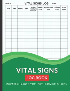 Vital Signs Log Book: Daily personal Health Monitoring Record Log for Blood Pressure, Blood Sugar, Oxygen Level, Heart Pulse Rate