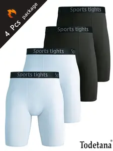 4 Pack Men's Compression Shorts & Anti-Chafing Underwear, Quick Dry Running Shorts, Full-Body Tight-Fit Sports Leggings for Basketball, Gym, Workout and Athletic Exercise Bottoms