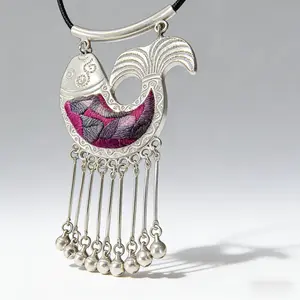 100% Handmade Traditional Miao Silver Fish Necklace |     One-of-a-Kind Tribal Boho Jewelry
