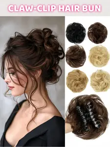 Claw Clip Messy Bun Hairpiece Real Human Hair, Natural Color Wavy Hair Bun Extensions, Lightweight & Comfortable Clip in Hair Bun for Women, Easy Wear Hair Updo for Daily, Party, Wedding & Work, Soft Reusable Real Hair Bun Accessories, Deep Wavy Curly