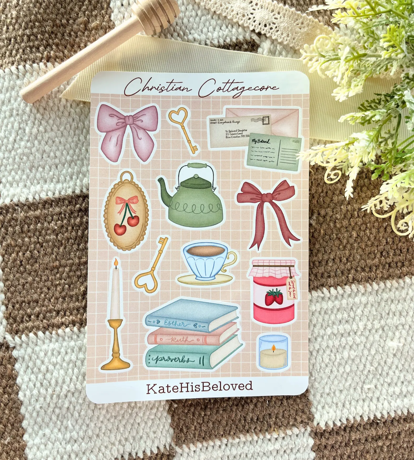 Christian Cottagecore Sticker Sheet, Cozy Vintage Vinyl Stickers, Whimsical Scrapbooking Junk Journal Sticker Pack
