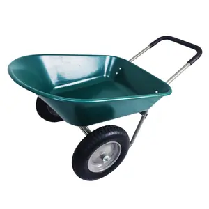 Dual-Wheel Home Garden Yard Utility Wheelbarrow Cart with Built-in Stand Green Color