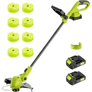 12-inch 20V Cordless String Trimmer with Charger, 2 X 2.0Ah   with Auto Line Feed, Lawn Edger with 8 count Grass  Spool Line and 2 Spool Cap