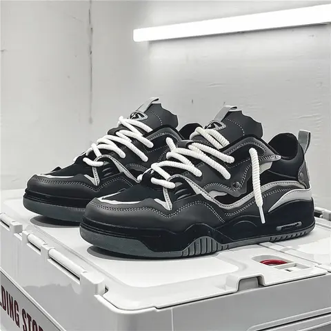Men's Thick Sole Casual Athletic Trainers - Street Shoes with Lace Up Closure, Round Toe, All Seasons Design, Thick Sole Softens Every Step, Cushioned for Relaxed Walking, Pairs with Casual Outfits