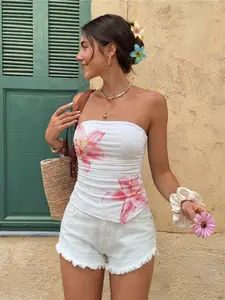 Women's Sleeveless Floral Print Crop Top, Casual Comfortable Travel Wear, Versatile Simple Design, Outdoor City Fashion