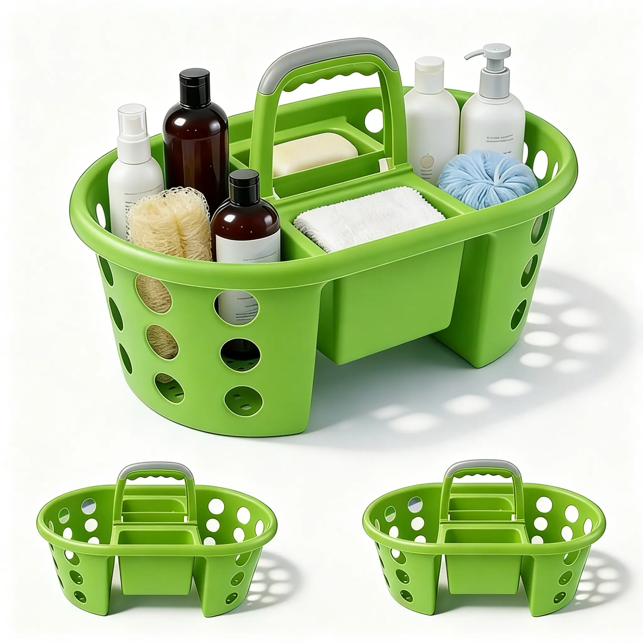 SimplyKleen 2-Pack Large Utility Storage Caddies - 4-Section Plastic Organizer Baskets with Easy-Carry Handles, Drains Fast, for Pantry, Bathroom, Four Sections