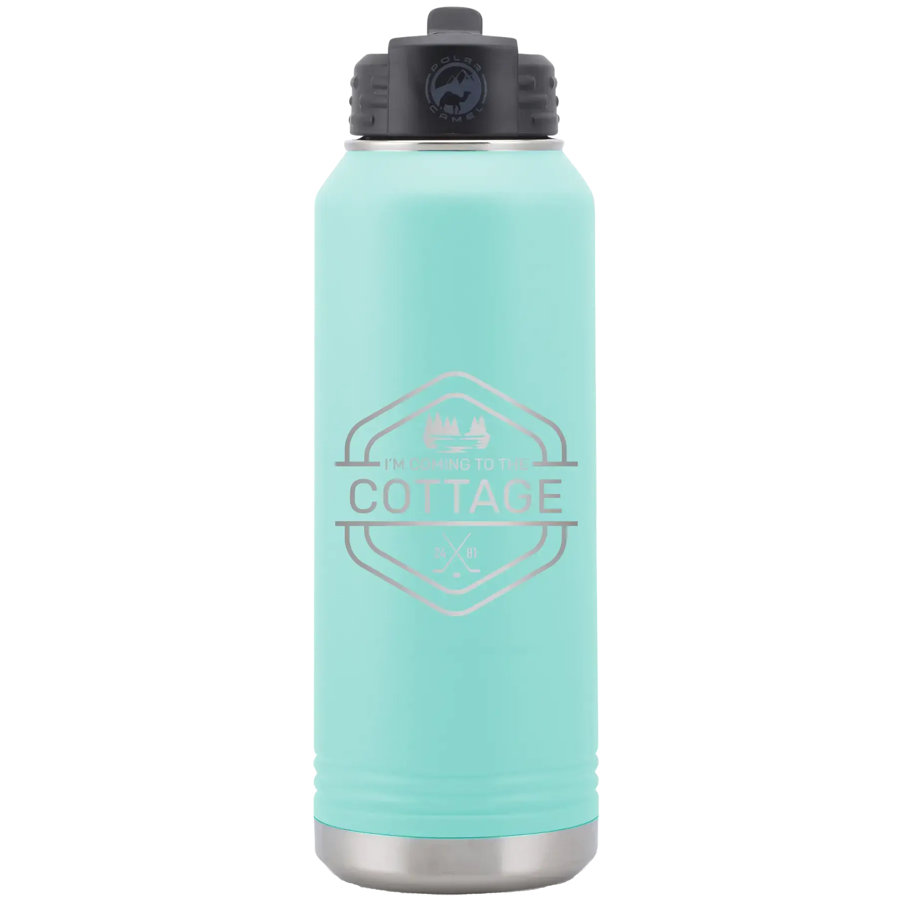 Personalized I'm Coming to the Cottage (Trees) 32 oz Water Bottle | Teal